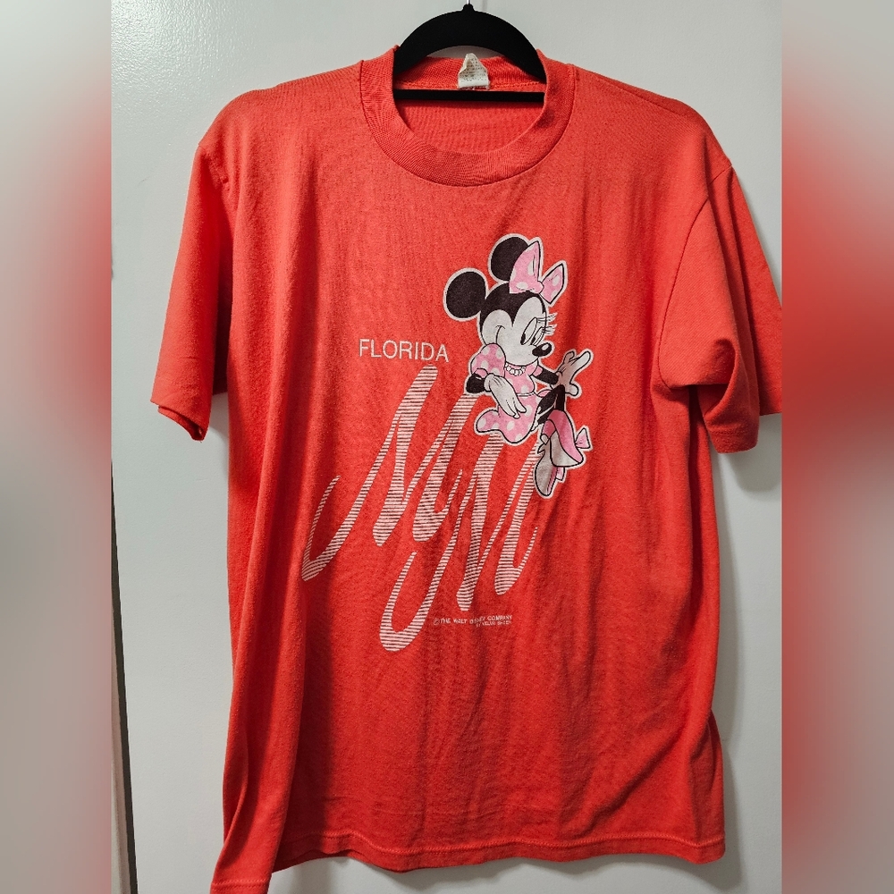 Vintage 80' Velva Sheen Single Stitch Red Minnie Mouse Florida Souvenir T-Shirt.